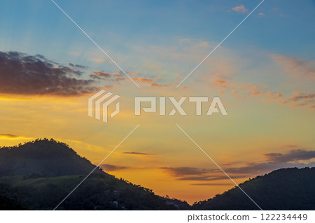 Beautiful colorful sunrise over the mountains Angra dos Reis Brazil. 122234449
