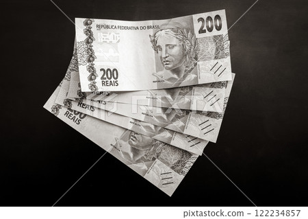Money in Brazil. 200 Brazilian banknotes Reais Real BRL. Money in Brazil. 200 Brazilian banknotes Reais Real BRL. 122234857