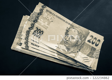 Money in Brazil. 200 Brazilian banknotes Reais Real BRL. 122234862