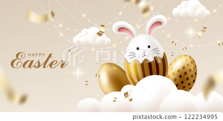 Easter Festival Rabbit and Gold Colors Tags and Clouds, Easter Festival News and Broadcasting Newsletter Materials Sheet 122234995