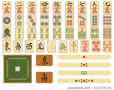 Antique style old mahjong tile icon set Antique style old mahjong tile icon set 122235235