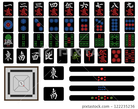 Black mahjong tile icon set Black mahjong tile icon set 122235236