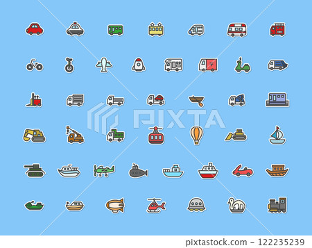 Sticker-style vehicle-related illustration icon set Sticker-style vehicle-related illustration icon set 122235239