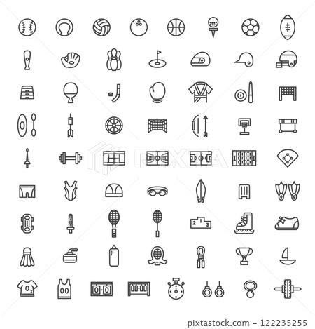 Line drawing sports related illustration icon set Line drawing sports related illustration icon set 122235255