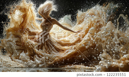 Captivating cappuccino dance in a swirling sea of creamy texture and rich tones 122235551