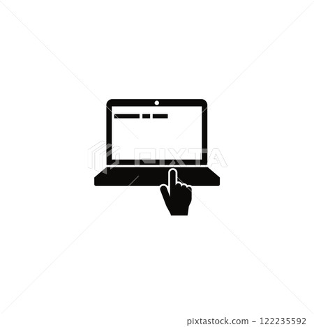 Laptop and cursor icon depicting web navigation and link interaction Laptop and cursor icon depicting web navigation and link interaction 122235592