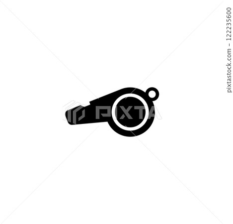 Modern black whistle icon, simple silhouette vector design 122235600