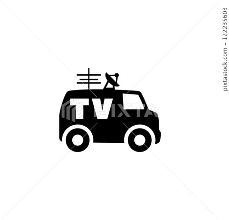 Vector icon of a TV news van with satellite dish for media coverage 122235603
