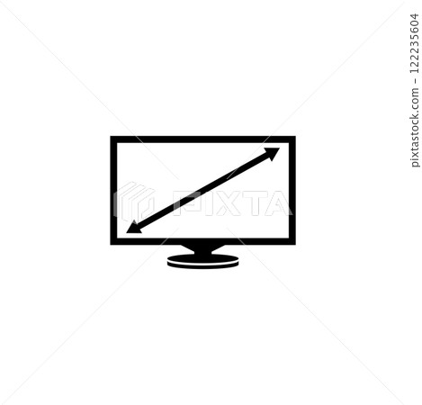 Black and white TV icon with diagonal arrow indicating screen size Black and white TV icon with diagonal arrow indicating screen size 122235604
