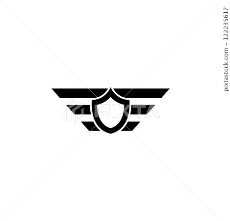 Elegant minimalist shield and wings vector logo, symbolizing protection and guidance 122235617