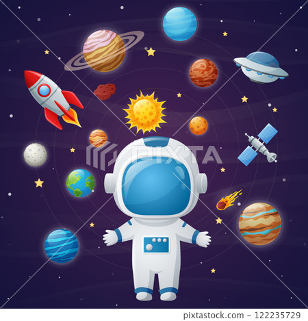 Set of outer space object cartoon. Vector illustration Set of outer space object cartoon. Vector illustration 122235729