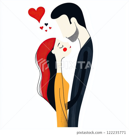 Romantic Couple Embracing with Hearts Symbolizing Love and Valentine's Day Romantic Couple Embracing with Hearts Symbolizing Love and Valentine's Day 122235771