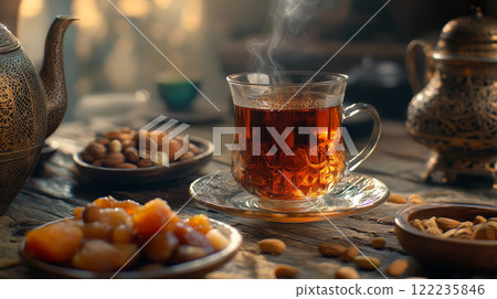 Elegant Arabic Tea with Nuts and Dried Fruits 122235846