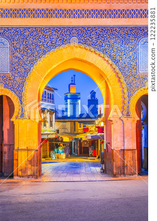 Bab Boujeloud, Blue Gate of Fes, Minaret of Madrasa Bou Inania madrasah, Medina of Fez, Morocco 122235881
