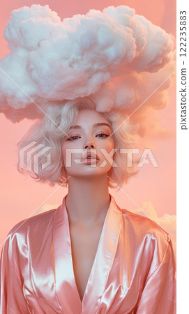 Fashionable Woman in Satin with Ethereal Cloud Aesthetic 122235883