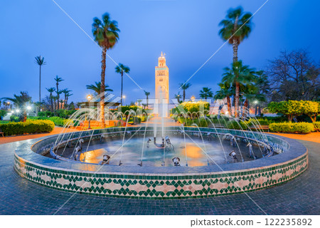 Marrakech, Morocco. Koutoubia Mosque minaret, Moorish heritage in medina old town. 122235892