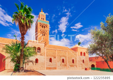 Marrakech, Morocco. Koutoubia Mosque minaret at Medina quarter, royal moroccan city. 122235895