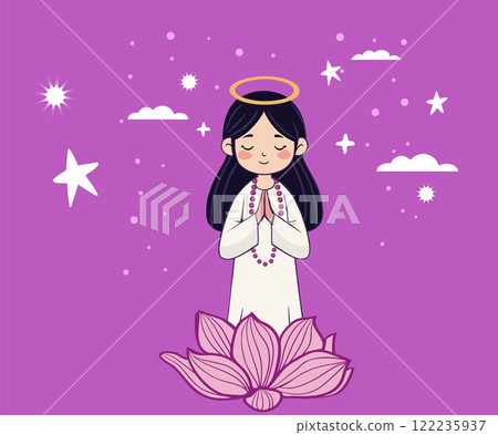 Cute angels  praying and standing on the lotus 122235937