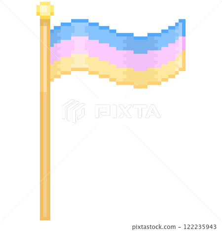 Pixel illustration of pastel colored fluttering flags 122235943