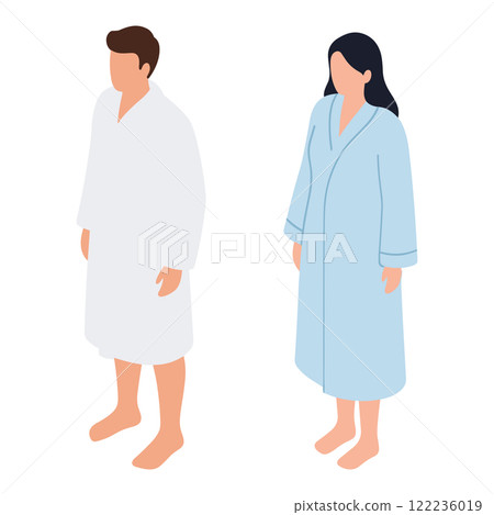 set of isometric man and woman in a robe isolated vector object set of isometric man and woman in a robe isolated vector object 122236019