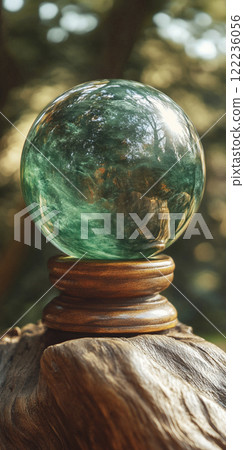 Fortune telling crystal ball and forest scenery AI image 122236056