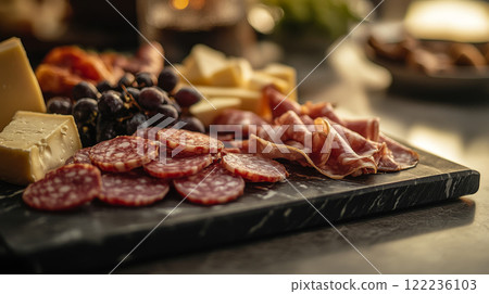 Elegant Charcuterie and Cheese Platter with Grapes Elegant Charcuterie and Cheese Platter with Grapes 122236103