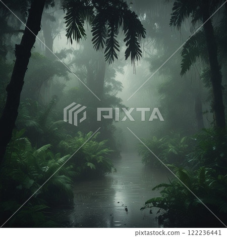Forest wrapped in fog 122236441