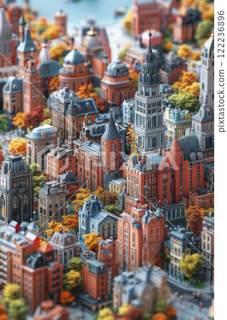"AI-generated image" of a cityscape drawn with 3D polygons 122236896