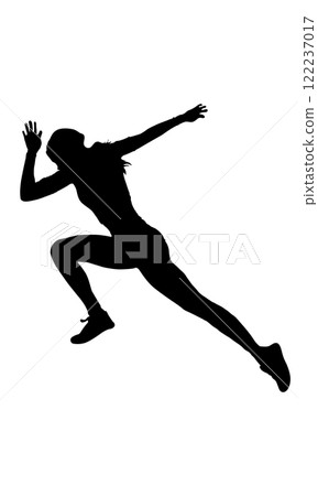 Silhouette of female athlete doing full sprint. Sports, fitness and active lifestyle image 122237017