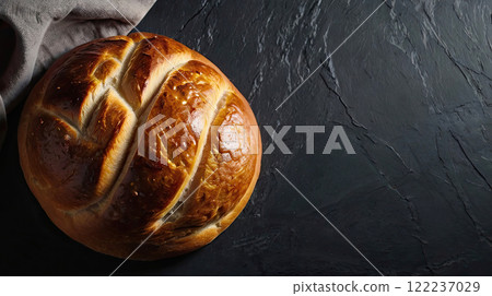 Top View of Rustic Round Bread 122237029