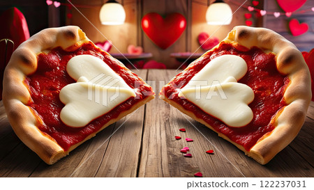 Romantic Heart-Shaped Pizza Slices 122237031