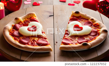 Romantic Heart-Topped Pizza Slices 122237032