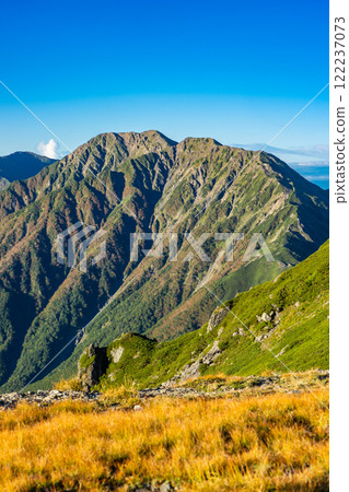 Mt. Akaishi and Mt. Ko-Akaishi seen from Mt. Akuzawa. Southern Alps. Climbing Mt. Akuzawa and Mt. Arakawa. 122237073