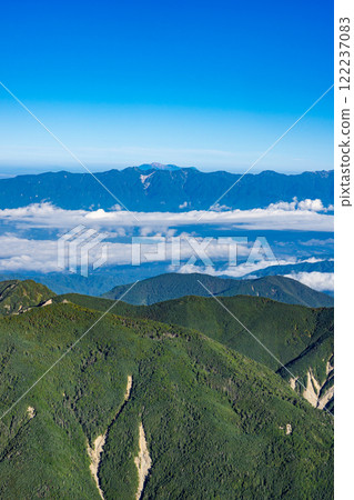 從南阿爾卑斯山的惡澤山頂看到的中央阿爾卑斯山脈，攀登惡澤山和荒川 122237083