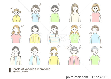 A loose illustration (set) of women of various generations [troubled faces] 122237096