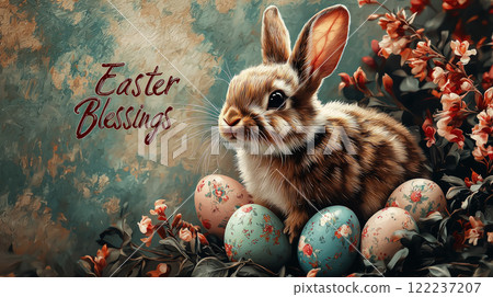 Easter banner in vintage rustic style with...-插圖素材 [122237207] - PIXTA圖庫