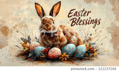 Easter banner in vintage rustic style with...-插圖素材 [122237208] - PIXTA圖庫
