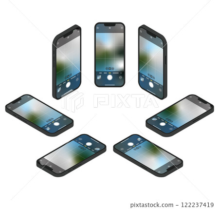 黑色智慧型手機等距插畫集_照片 122237419