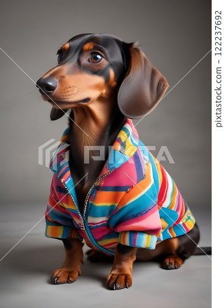 Colorful Dachshund in Trendy Outfit 122237692