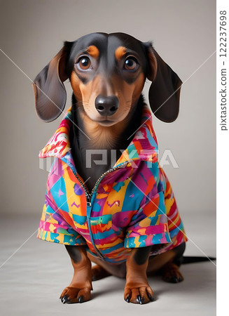 Colorful Dachshund in Trendy Outfit 122237698