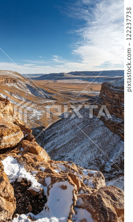 Breathtaking view of rugged mountains and valleys under a clear sky. This stunning landscape captures the beauty of nature. A perfect image for adventure lovers. Generative AI Breathtaking view of rugged mountains and valleys under a clear sky. This stunning landscape captures the beauty of nature. A perfect image for adventure lovers. Generative AI 122237738