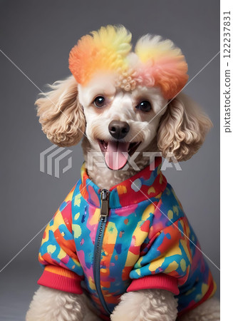 Stylish Poodle in Colorful Jacket 122237831