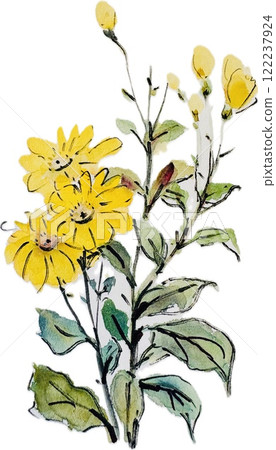 yellow flowers painted in watercolor 122237924