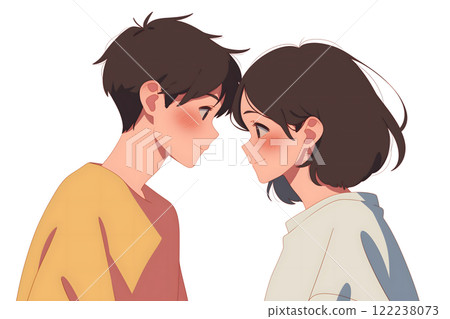 一對夫婦看著對方的插圖,白色背景(生成的 AI 圖像) 一對夫婦看著對方的插圖,白色背景(生成的 AI 圖像) 122238073