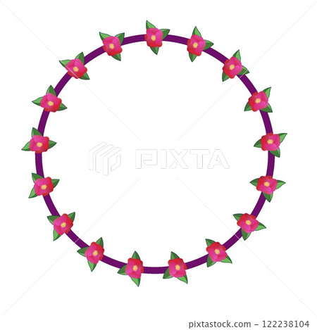 Illustration of a circular decorative frame of camellia Illustration of a circular decorative frame of camellia 122238104