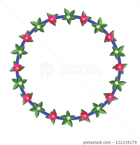Illustration of a circular decorative frame of camellia Illustration of a circular decorative frame of camellia 122238179