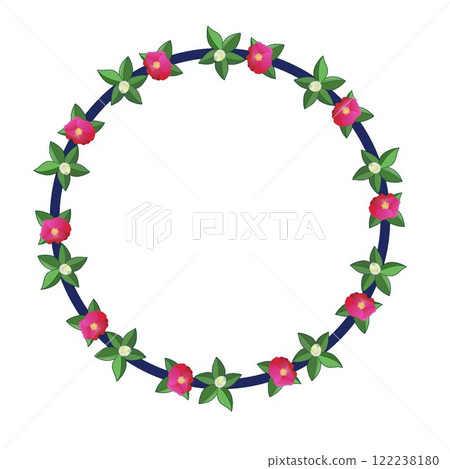 Illustration of a circular decorative frame of camellia 122238180