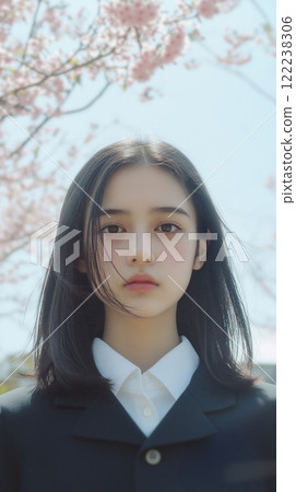 櫻花樹和女學生入學和畢業照 122238306