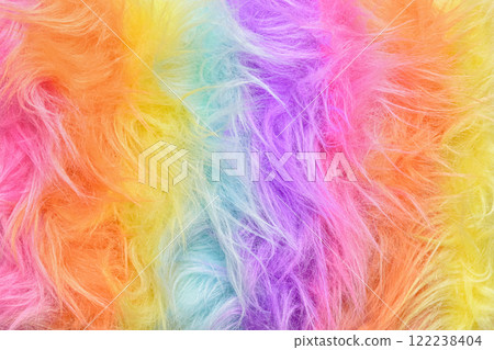 Rainbow fur background close up. Rainbow hair coloring. Bright abstract fur background with copy space. Rainbow fur background close up. Rainbow hair coloring. Bright abstract fur background with copy space. 122238404