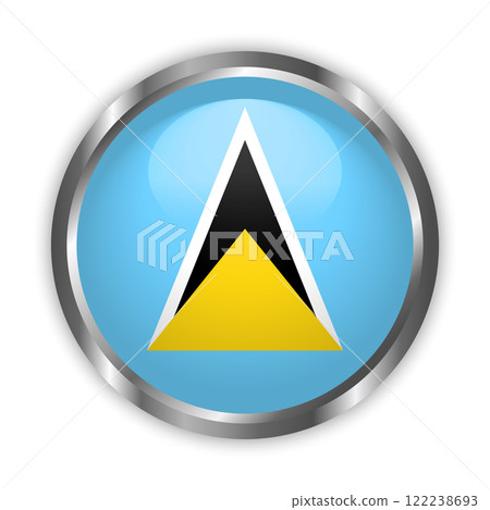 Saint Lucia national flag button with silver frame. Saint Lucia round badge icon. Vector illustration Saint Lucia national flag button with silver frame. Saint Lucia round badge icon. Vector illustration 122238693